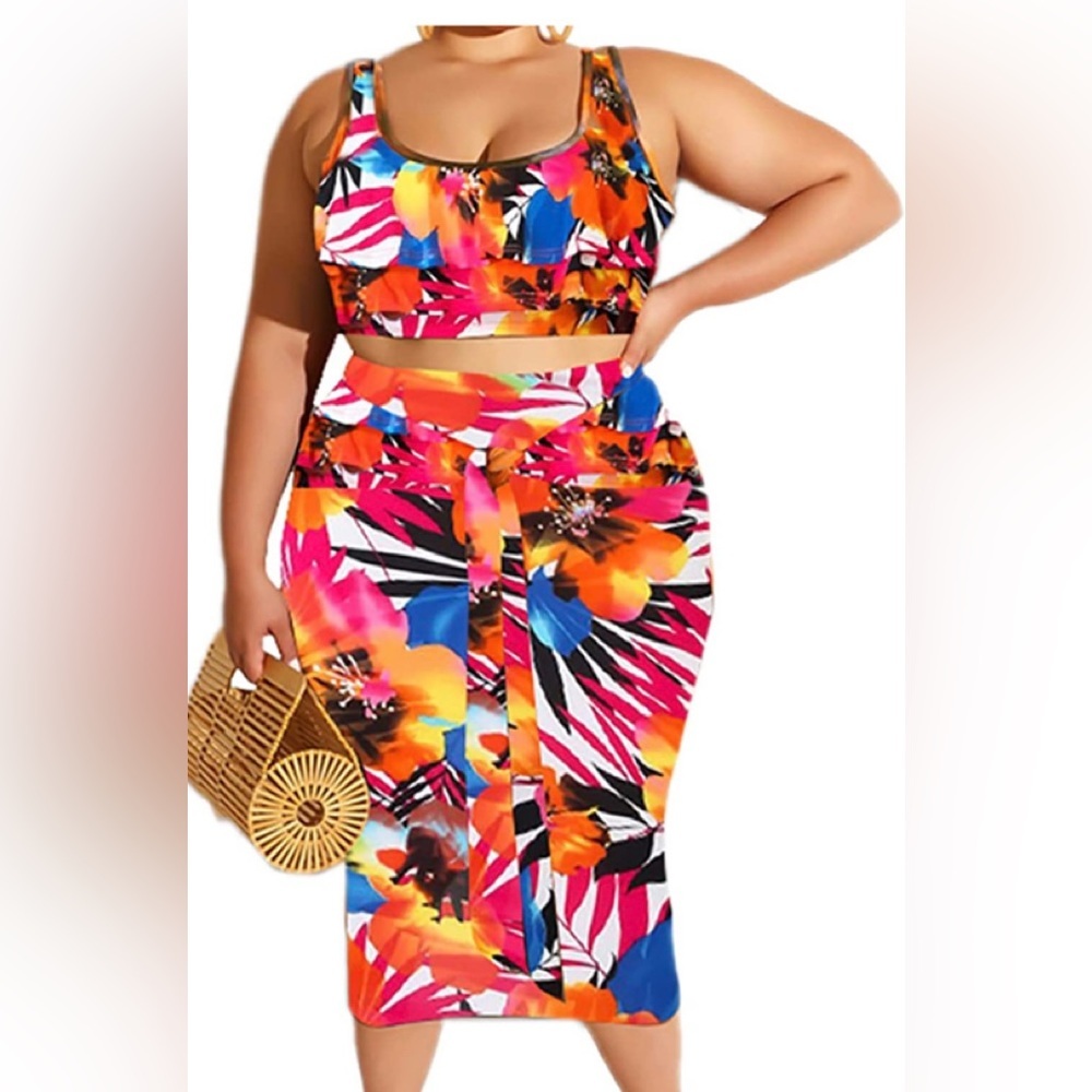 Lexiart Stretchy 2 Piece Dresses Bodycon
Tanks Crop Top Bandage Midi Skirt Suit